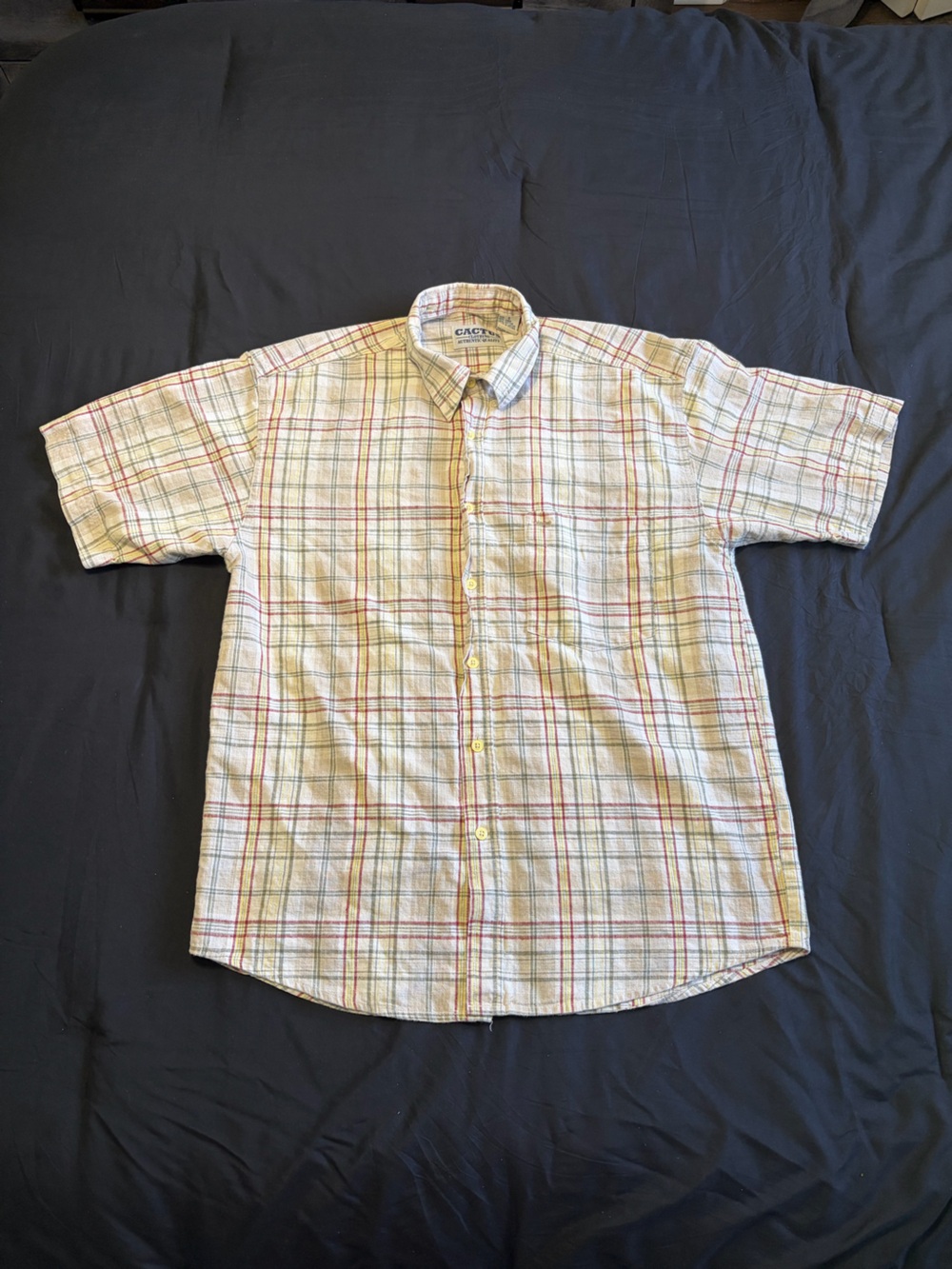 Cactus Clothing cream&multicolor plaid cotton/silk blend button-up shirt. Size S